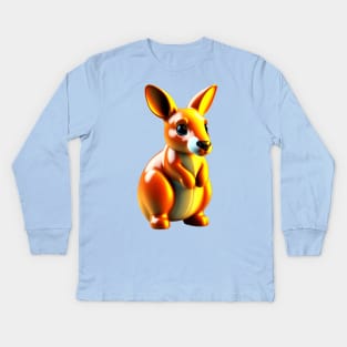 Cute Cartoon Kangaroo 3D Render Kids Long Sleeve T-Shirt